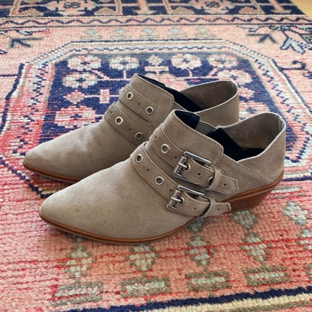 Rebecca Minkoff Buff Tan Suede Ankle Booties with Buckles